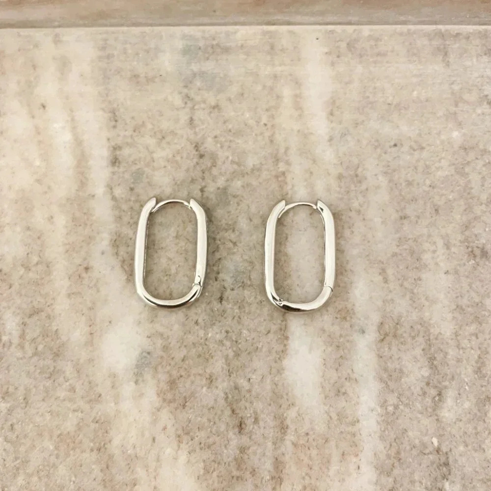925 Sterling Silver Oval Huggies U Shaped Earrings Small Hoop Earrings - Picture 2 of 9